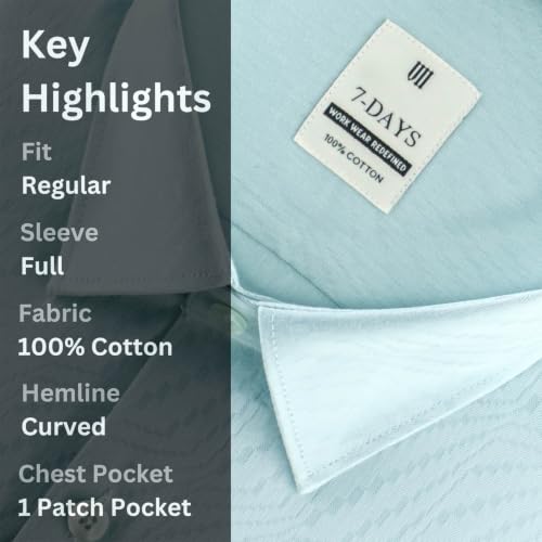 Image of 7-DAYS Men's Premium Formal Shirts - Regular Fit, Full Sleeve, 100% Pure Cotton, Self-Design, with Pocket - Stylish Office Shirts for Men