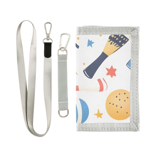 Sports Items Pattern Durable Nylon Fabric Wallet for Boys and Girls - Multi-Functional with 2 Clear Pockets, Zipper Coin Compartment, 3 Card Slots & Keyring