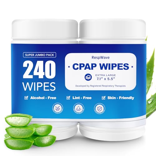CPAP Mask Wipes 240 Count (2-120 Canisters) Jumbo Pack Unscented Extra Large & Moist Alcohol Free Lint Free 3-5 Months Supply for Daily CPAP Machine and Supplies Care