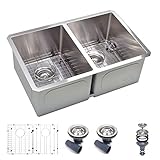 Koozzo 28' Undermount kitchen sink, rectangular 50/50 double bowl, stainless steel,18 gauge,...