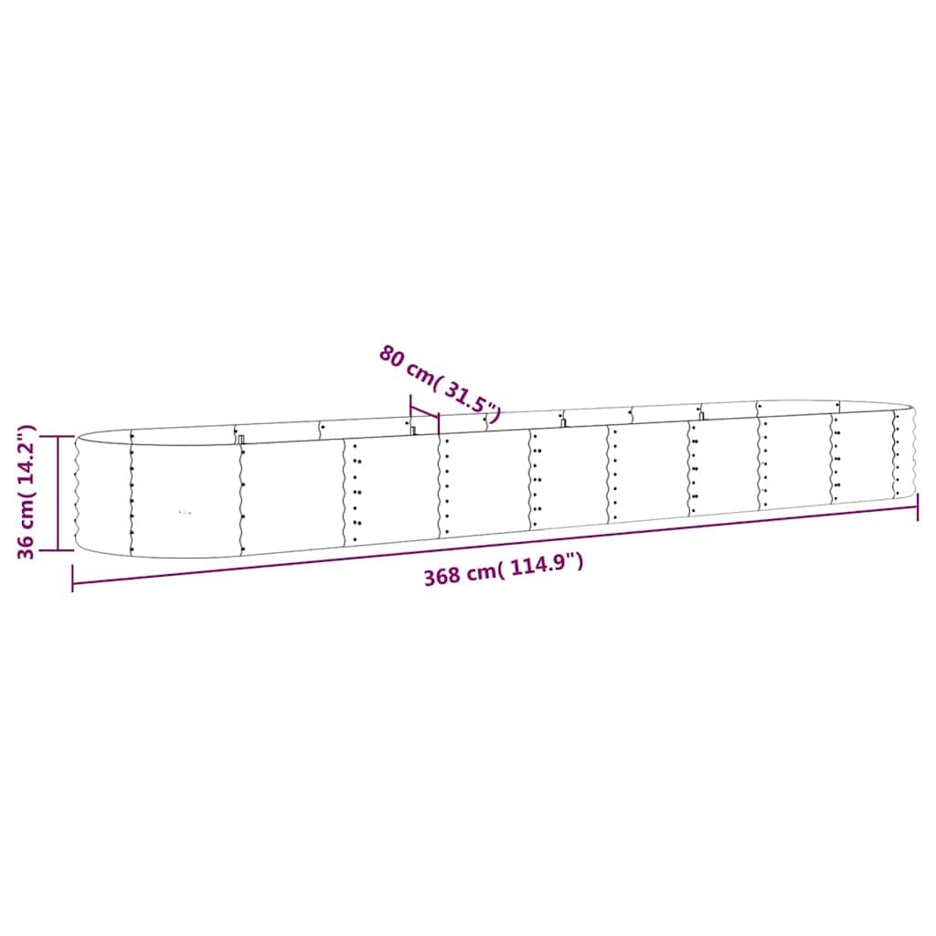vidaXL Jardinera Arriate Elevado Macetero Maceta Tiesto Soporte para Plantas Vegetales Hierbas Acero con Recubrimiento Polvo Antracita 368x80x36 cm