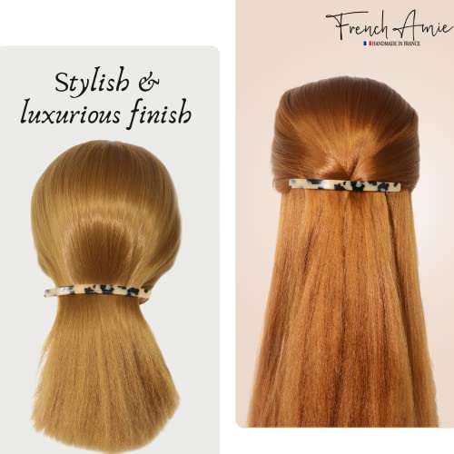 French Amie Long And Thin White Tokyo Large 4” Handmade Celluloid Automatic Hair Clip Barrette For Women And Girls (White Tokyo) #TOP6