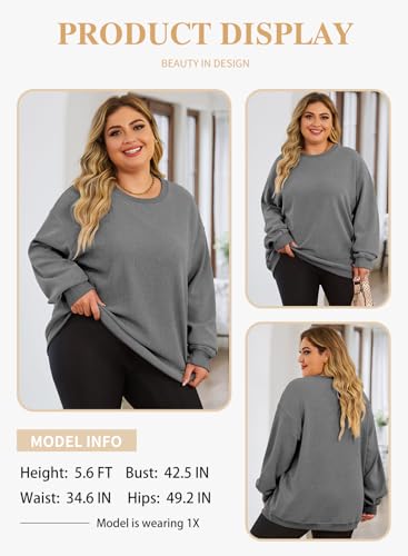 Image of Eytino Women Plus Size Sweatshirt Oversized Crew Neck Long Sleeve Tops | Fall Fashion Clothes 2026, Oversized Sweat Shirt, Soft Comfy Pullover, Travel Casual Work Lounge Daily Outfit