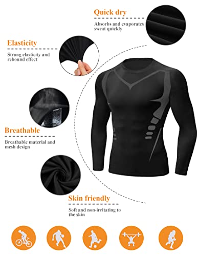 Terecey Camiseta de Compresión de Manga Larga para Hombre, Camiseta Deportiva de Hombre Transpirable, Ropa Running Hombres Camisa de Compresión Cuello Redondo - imagen 4