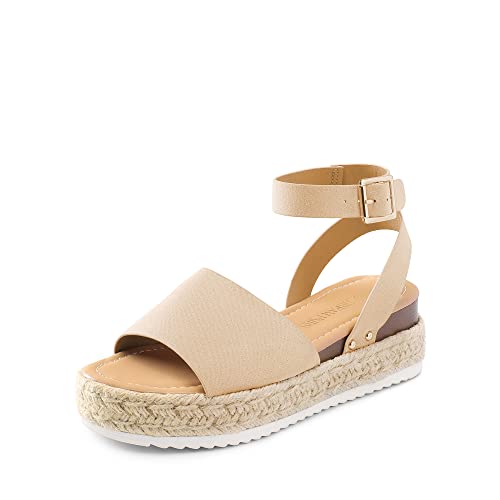 DREAM PAIRS Women's Platform Espadrilles Casual Ankle Strap Wedge Sandals Comfortable Dressy Summer Shoes 7 Nude-suede