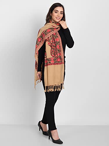 Zamour Kashmiri Indian Aari Embroidery Pashmina Style Wool Shawl Scarf for Women (Brown)4