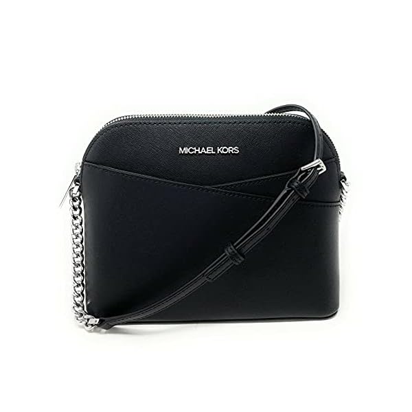 Michael Kors Jet Set Medium Crossbody Leather Handbag (BLACK/SILVER)