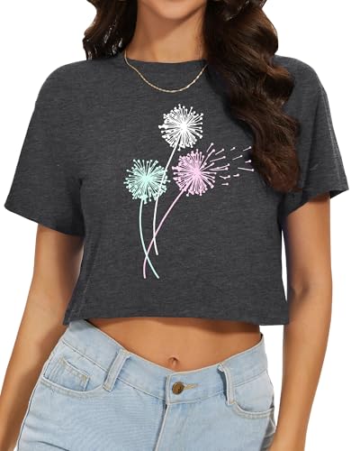 Image of Womens Summer Crop Tops Short Sleeve Round Neck T-Shirts Loose Fit Casual Blouse 2026
