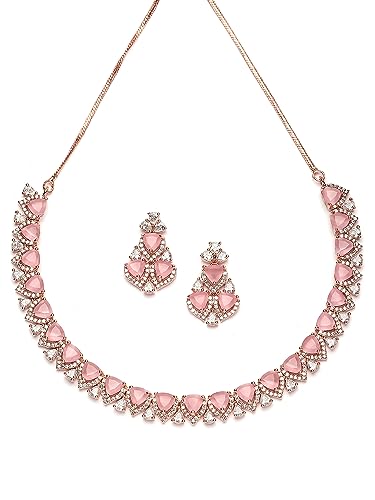Image of Karatcart Silver Tone Green American Diamond Studded Necklace Set for Women