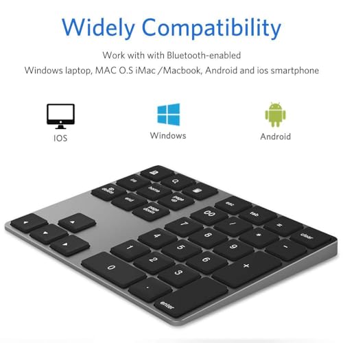Bluetooth Number Pad, Wireless Numeric Keypad, USB-C Rechargeable External 34-Keys Numpad, Financial Data Entry Keyboard for iMac, MacBook Air/Pro, PC Desktop, Laptop Notebook