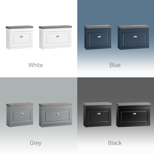 SoBuy Shoe Storage Bench with Seat Cushion - Narrow Shoe Cabinet with Flip Drawer, 2-Tier Rack, 150kg Load - Compact Hallway Storage Unit for Small Spaces Grey W61 x D24 x H51cm FSR82-K-HG