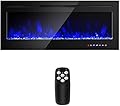 COSTWAY 50-Inch Electric Fireplace, 750W/1500W Wall Recessed and Mounted Fireplace Insert with Remote Control, 9 Flame Colors, 5 Brightness Settings, 8 H Timer, Fireplace Heater for Indoor Use