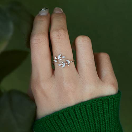 STORYJEWELLERY Story Jewellery Leaf Ring for Women, Gold Plated Sterling Silver Leaf Ring for Girls, Dainty Olive Promise Ring for Women, Birthday Christmas Gifts Rings for Her3