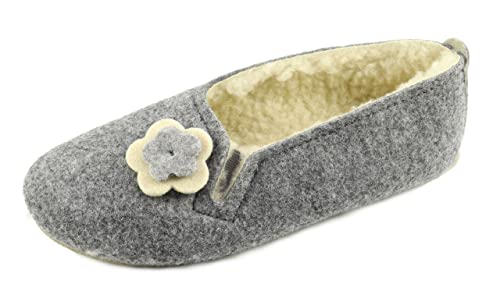 APREGGIO Damen Wollfilz Hausschuhe – Handgefertigt & Warm – Grau 41