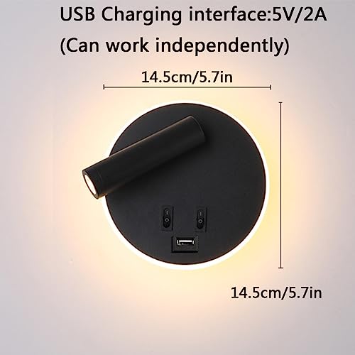 Image of USB Charging Port Wall Wash Light Black Bed LED with Interior Wall Adjustable Spotlight Reading lamp Wall lamp Bedroom Indoor Bedside Lamp 3000K (3W + 9W)