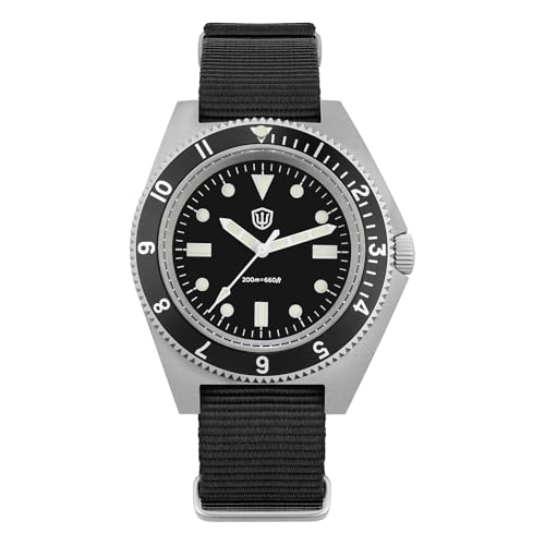 watchdives WD1972 VH31 Relógio de quartzo, relógio de mergulho militar com cristal de safira, relógio de pulso de luxo, relógio impermeável até 200 M para homens, Preto / com logótipo, tira