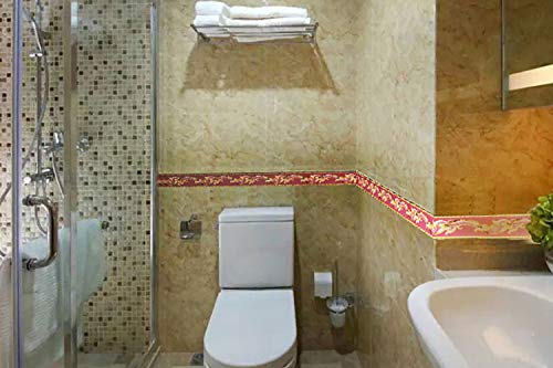 Dundee Deco Bd3204 Peel And Stick Abstract Damask Scroll Magenta Burgundy Wallpaper Border Retro Design, Roll 33 Ft. X 4 In. (10M X 10Cm), Self Adhesive #TOP1