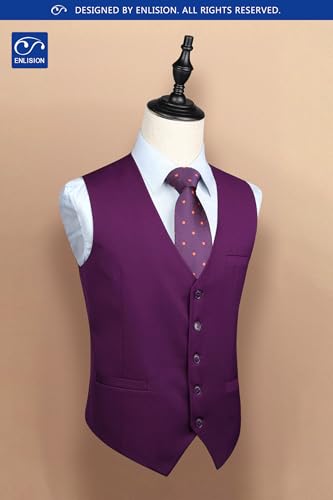 Image of Enlision Men's Suit Vest Business Formal Dress Waistcoat Solid Color Vest for Suit or Tuxedo