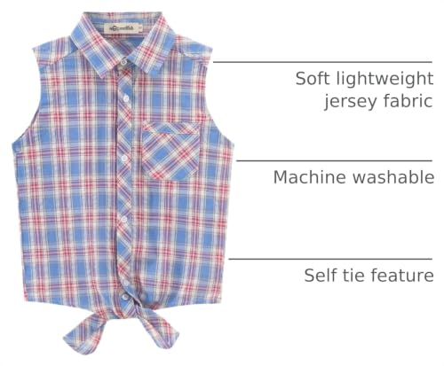Image of Noomelfish Girls Sleeveless Button Down Shirt Tie Knot Blouse Western Cowgirl Outfit (5-12 Years)