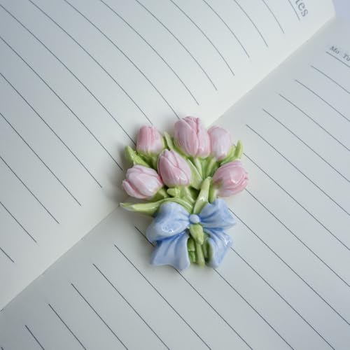 Imán decorativo de tulipán rosa de cerámica 3D miniatura 4