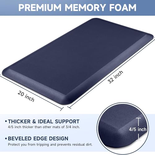 Image of 4 /5 Inch Thick Kitchen Mats for Floor, StepRite Kitchen Rug for Standing Desk, Non-Slip, Thicker, Stain & Water Resistant, Comfort Anti Fatigue Floor Mat for Home, Kitchen, Office - Blue,32 * 20''