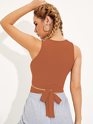 Image of Shasmi Women's & Girl's Black and Orange Solid Ribbed Round Neck Collarless Sleeveless Slim Fit Lace Up Tank Tops (Top 45)