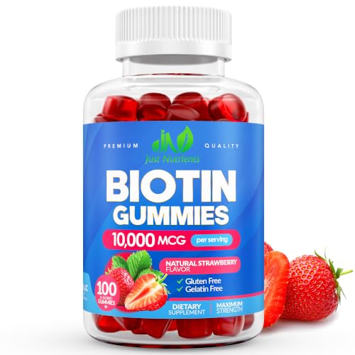 Biotin 10,000mcg Gummies for Hair Growth, Skin & Nails (100 Count) - 2x Maximum Strength Biotin...