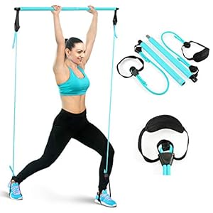 Pilates Bar Kit with Resistance Band and Foot Loop, AhfuLife Portable Multifunctional Yoga Exercise Pilates Bar for Home…