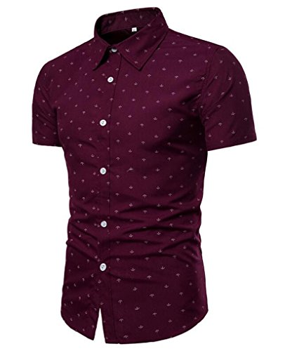 Cafuny Mens Casual Slim Summer Boat Anchor Prints Short Sleeve Button Down Shirt S Wine Red Cafuny Mens Casual Slim Summer Boat Anchor Prints Short Sleeve Button Down Shirt S Wine Red