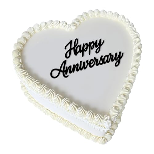 Happy Anniversary Cake Topper Heart Cake Decoration for Couples Wedding Anniversary Party Decor Elegant Script Acrylic Topper (Happy Anniversary)