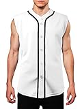 Mens Made in USA Button Down Sleeveless Baseball Jersey Softball Tank Top (X-Large, White/Black)