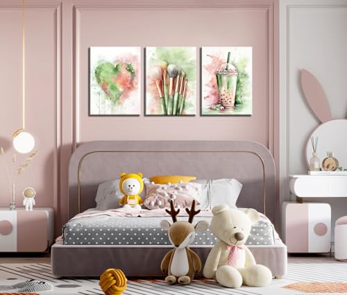 Image of Frimeeme Watercolor Girly Wall Art, 12x16 in, Framed, 3 Piece Set