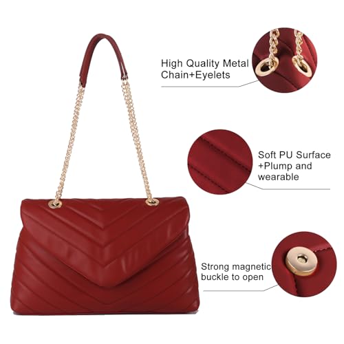 Image of Quilted Crossbody Bag for Women, Soft Vegan Chevron Purses, Trendy Shoulder Handbags with Flap