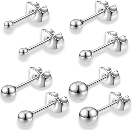 （07:30時点） swars ピアス メンズ レディース サージカルステンレス 金属アレルギー対応 丸玉 ボール 両耳用 8個セット 4ペア (シルバー 2mm3mm4mm5mm)