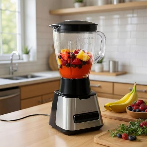 Amazon Basics 6-Cup (50 Fl. Oz) Countertop Blender, with 6 Pre-Programmed Functions, Pulse, Ice Crush, Stainless Steel Blades, Glass Jar, Up to 700W, Black & Silver - Image 5