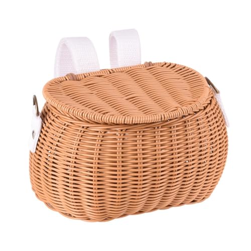 JOFUUM Cesta de Bicicleta para Niños, Cesta para Bicicleta, Scooter, Triciclo, Correa para el Hombro, Cesta para Manillar Delantero de Bicicleta, Cesta de Ratán para Niños