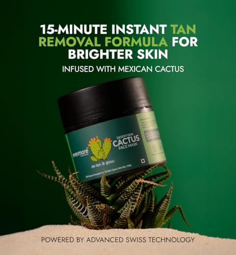 Image of Evermore Mexican Cactus De-Tan Face Mask for Glowing & Bright Skin | Kaolin Clay, Kojic Acid, Niacinamide | Removes Tan, Deep Cleanses Pores, Controls Oil, Hydrates & Soothes | For All Skin Types | Natural, Vegan | 100g (Pack of 1)