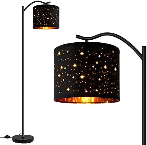 BoostArea Floor Lamp for Living Room,8W LED Arched Floor Lamp,Tall Modern Standing Lamp with Bohemian Linen Shade, E26 Socket, Footswitch,Black Mid Century Floor Lamp for Bedrooms,Office,Star Shade