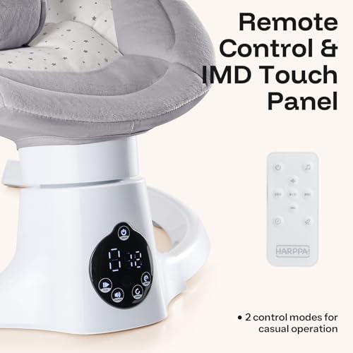 Image of HARPPA Weddell Lite Baby Swing for Infants, Electric Swings for Baby, Gery | Infant Swing with 3 Timers, Remote & Touch Panel, 5-Point Harness, 10 Built-in Melodies, and Folds for Easy Storage