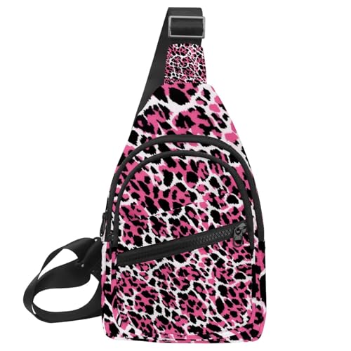 Sac à dos à bandoulière léopard rose et noir avec sangle réglable