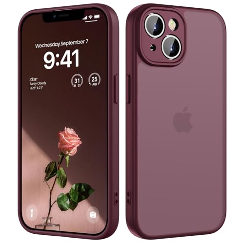 HGH für iPhone 14 Plus Hülle Vollständiger Kameraschutz Stoßfest Kratzfest Anti-Fingerabdruck Transluzente Rückseite Matt Handyhülle für iPhone 14 Plus Case 6 7 Zoll Dunkel Rot
