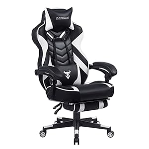 Zeanus Ergonomic Gaming Chair with Footrest Recliner Computer Chair with Massage High Back Office Gamer Chair Big and Tall Racing Game Chair for Adults Chair for Gaming White/Black