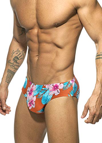 Mizok Men's Floral Swimsuits Bikini Briefs With Adjustable Drawstring (Xl, Flowerred) #TOP1