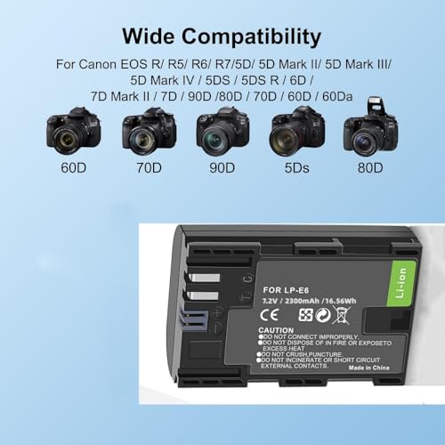 Batería LP-E6 de 2300mAh para cámaras EOS R5 R6 R7 y EOS 5D Mark II III IV 3