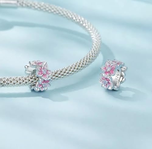 Abalorio de plata compatible que no pierde brillo flor de cerezo rosa ópalo 6