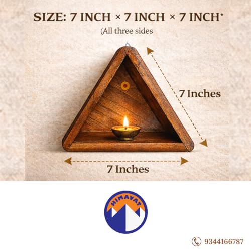 Image of 100% Teakwood Wall Mounted Diya Stand with Brass Bell | Wooden Vilakku Madam for Home Pooja Room, Mandir & Festive Decor (1)