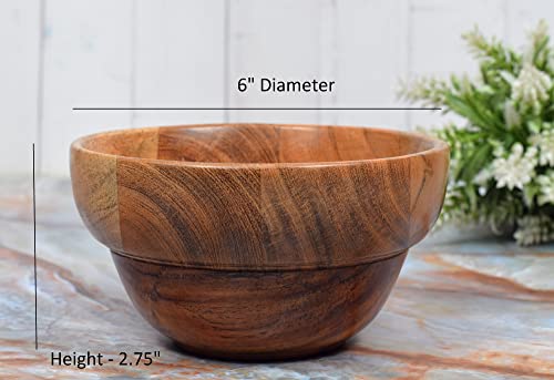 Edhas Handmade Round Acacia Wood Small Bowl For Serving Pasta And Almonds Or Cashew Set Of 3 Wood Bowl (6" X 6" X 2.75") #TOP5