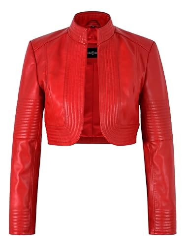 Ladies Elegant Look Real Leather Red Cropped Shrug Bolero Slim-Fit Jacket Ashley 9181