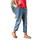 Womens Harem Capri Jeans Vintage High Waist Embroidered Jeans Elastic Lace-Up Boyfriend Denim Pants Casual Trousers (XX-Large, Style 40)
