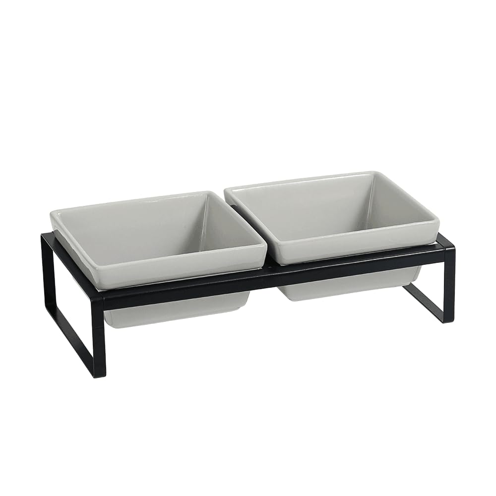 Set Di Ciotole Rialzate Per Cani In Ceramica - Doppia Ciotola Con Supporto Antispruzzo Per Cagnolini Di Taglia Piccola E Media - Design Spiral, Colore Verde - Foto 10